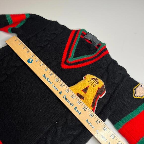 Gucci Wool Sweater XS Black Red Green Logo Patch Italy Made Pullover Preppy - Picture 4 of 12